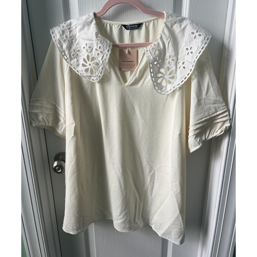 Bloomchic‎ Womens Top Lace Collar Lantern Sleeve Ivory Size 22-24 NEW